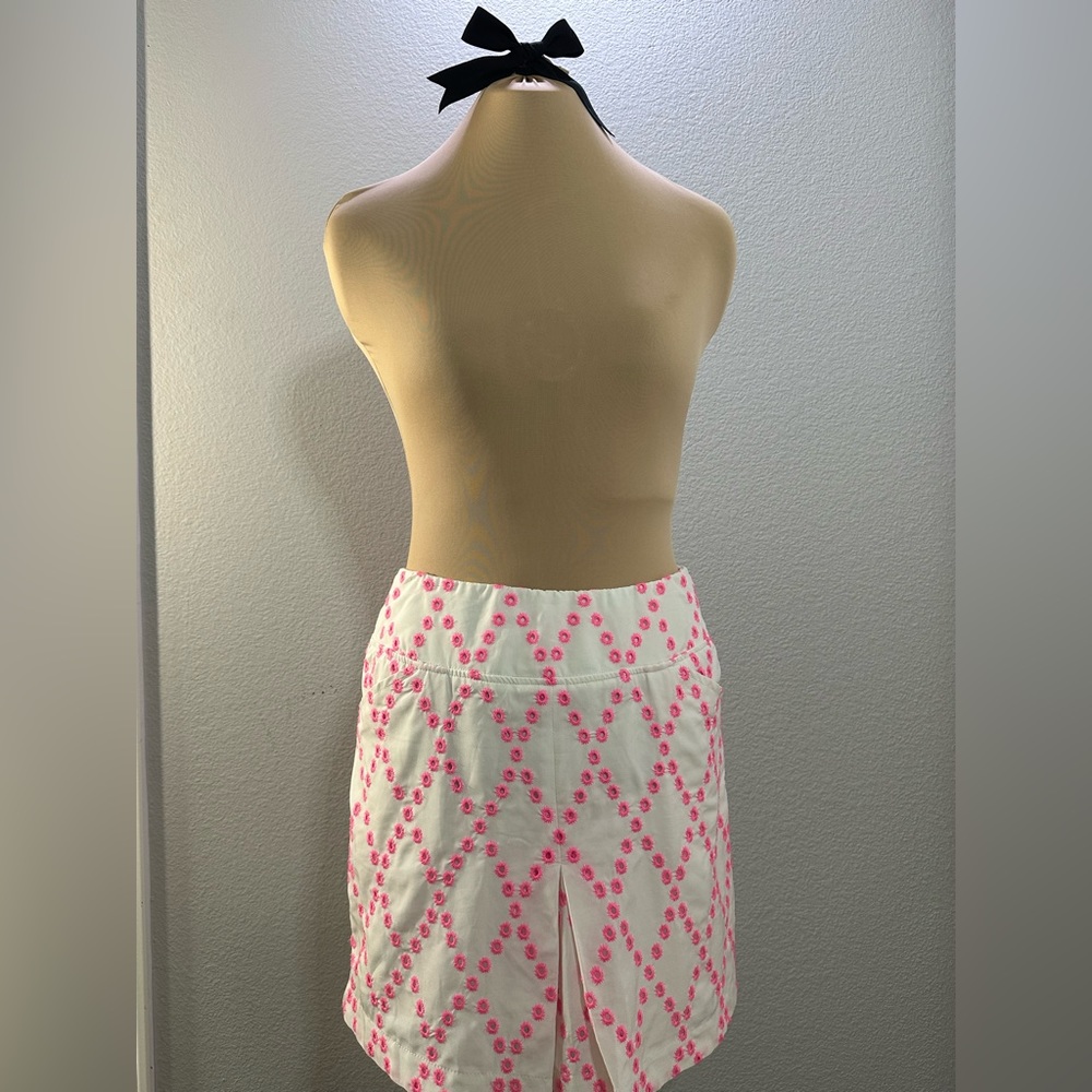 Lily Pulitzer | White with Pink Stitched Holes | Golf Skirt | Size 4